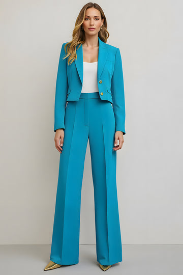 Blue Peak Lapel 2 Piece Cropped Business Suit